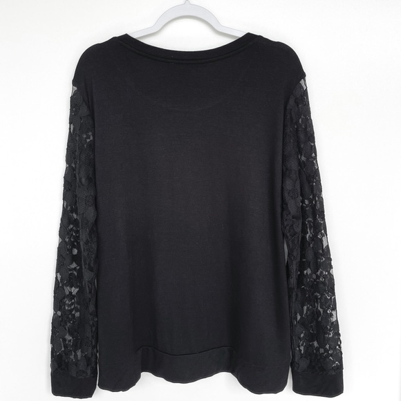 Adrianna Papell Floral Lace Overlay Front Sweatshirt Long Sleeves Round Neck - Picture 4 of 10